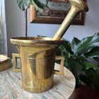 Antique Solid Brass Mortar   Pestle Apothecary 1800s Drugstore Pharmacy Herbs Rx
