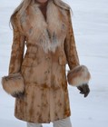 Escada Wool Cashmere Fox Fur Coat Ivory Tan Beige Brown Gray Small 36 Med 6 8 10