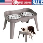 Pet Dog Cat Double Bowl Elevated Stainless Steel Food Water Dish Feeder Bowls Us
