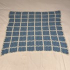 Vintage Afghan Blanket Hand Crocheted Blue Throw Knitted 34x31