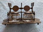 Antique Victorian Eastlake Cast Iron Double Inkwell With Pen Holder - Judd 1879