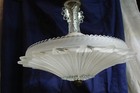 Antique Vintage 1940s Frosted Glass 14  Sunflower Shade Ceiling Light Fixture