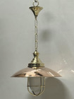 Set Of 2 Brass Pendant Chandeliers     Copper Shade   White Glass Ceiling Light