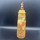 Vintage Ceramic Lidded Beer Stein Figural Dog Lid Dachshund Bavarian Folk Scene