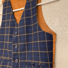 Romano Boys Kids Navy Blue Plaid Tweed Orange Lined Formal Dress Up Vest Suit 9