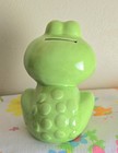 Vintage Green Frog Coin Money Piggy Bank Tall With Stopper Ceramic