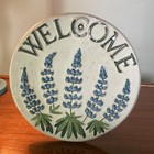 Vintage Cast Iron Floral Etched Welcome Sign Lilacs Green Purple Shade 9    D