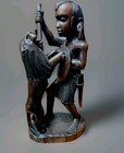 Old 13  Ebony Wood Tribal Warrior Slaying Lion African Much Detail Carved Dreads