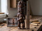 M  ori Tiki Statue 22  Wooden Handcrafted Maori Tribal Carving Paua Shell Eyes