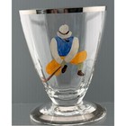 Vintage Hand Painted Golfer Cordial Glasses Pair Silver Rim 2 3 4 