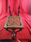 Antique Hand Forged Iron   Fancy Cut Brass Sliding Pot Trivet Fireplace Hearth