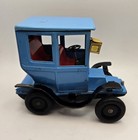 Vintage Bandai Friction Tin Toy Metal Lithograph Blue Car   Made In Japan     