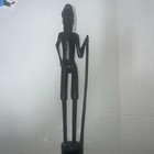 Vintage African Tribal Hand Carved Ebony Wood Man W staff Carved Statue Tanzania