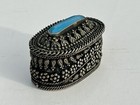 Vintage Tibet Filigree Trinket snuff Box Blue Resin Nepal Blue Velvet Lined 1   t