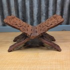 Vtg Wood Leaf Book Holder Folding Bible Cookbook Stand Hand Carved Tabletop