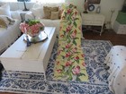 Vintage Vat Print 40 s Pinks   Rose On Buttercream Yellow Cotton Barkcloth Yards