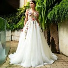 Colorful Flower Lace Applique Wedding Dress Off Shoulder Forest Boho Bridal Gown