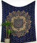 Indian Room Decorate Blue Gold Ombre Mandala Queen Size Wall Hanging Tapestry Us