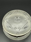 Antique  Etched Satin Hinged Dresser Powder Box Star Pattern 4    Diameter 2    Tall