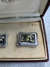Vtg Hickok Confetti Cufflinks W Orig Case Black gold Inlay Silver Metal Inlay