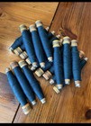 Antique Original Dark Blue Sewing Thread Wooden Spools bobbins  Pre-1930 