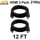 Pack Of 2 Digital High-speed 1 4 Hdmi Cables Pvc 2160p Black Cord  12 Feet 
