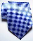 New Classic Checks Blue White Jacquard Woven 100  Silk Men s Tie Necktie