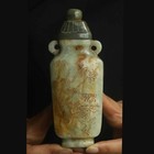 Chinese Antique Old Natural Hetian Jade Hand Carved Statue Flower Bottle Vase