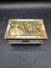 Vintage Footed Gold Jewelry Box With Soft Fabric Lid Trinket Enamel Metal