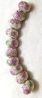 Set Of 10 Pink Flower White With Green Leaf Murano Lampwork European Glass Beads