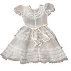 Girls Vintage Party Circle Dress Sheer White Chiffon Ruffled Lace Trim  Size 7