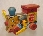 Works Vintage Fisher Price 444 Puffy Wood Pull Toy Train Engine Made In Usa