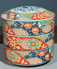 Japanese Arita Ware Three-tiered Food Box Stacking Bowl Set W lid  6 25  X 5 5  
