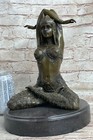 Hand Made Lady Yoga Meditation Bronze Sculpture Art Deco Marble Base Artwork