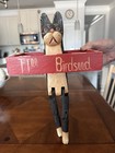 Vintage Hand Carved And Hand Painted Wooden Cat Shelf Sitter  free Birdseed 