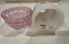Fenton Fairy Lamp   White Satin Roses floral Top W  Carnival Base 2pc   Vintage