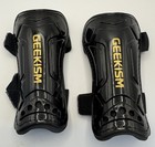Geekism Soccer Shin Guards W  Straps     Black   Gold     Adult Size     New Open Box