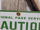 Vintage National Park Service Porcelain Sign Caution Do Not Feed Bears Smokey