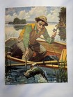 Vintage Fishing Print J f  Kernan    when Seconds Count    Framed  Cabin Wall Art