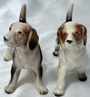 Vintage Ceramic Tail Up Beagle Dog Figurines Japan Porcelain 4 5  Long X 3  Tall