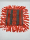 Vintage Hungarian Hand Made Embroidery Doily Table Topper With Fringe Folk Art