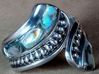 Signed Vintage Taxco Mexican Modern 925 Sterling Silver Abalone Clamper Bracelet