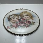 Victorian Girls Under Glass 9  Flue Cover Round Picture W chain Detail Edging