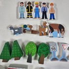 Melissa   Doug Lot Of 46 Wooden Buildings Trucks People Animals Traffic Signs