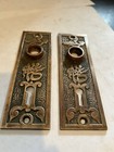 2 Antique Mallory Wheeler Arabic 5 1 4 X 1 3 4    Cast Brass Door Knob Back Plate