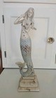 Wooden Mermaid Statue Nautical Beach Decor 14  Distressed Wood Teal White