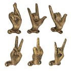Set Of 6 Cast Iron Wall Hooks  Hand Gestures  Gold Finish  For Keys   Towels