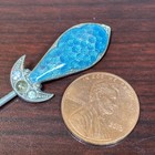 Antique Victorian  Art Deco Stick Scarf Hat Pin Blue Enamel Rhinestones As Is