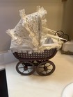 Vintage Victorian Style Doll Carriage  Buggy stroller Metal  wicker   Lace Vgc 