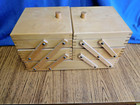 Vintage Wooden Accordion Sewing Box 3 Compartment With Contents free Ship 